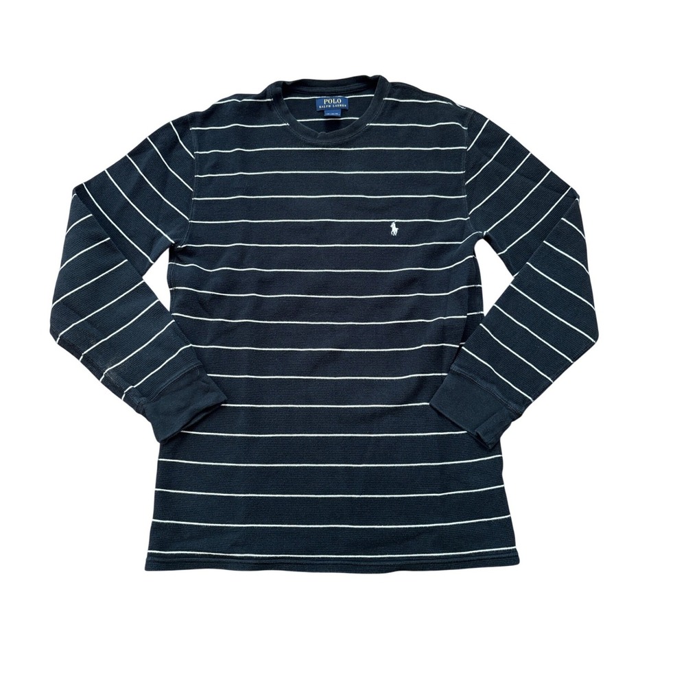 Polo Ralph Lauren Thermal Shirt Mens Navy Blue Striped‎ Waffle Knit SIZE XL